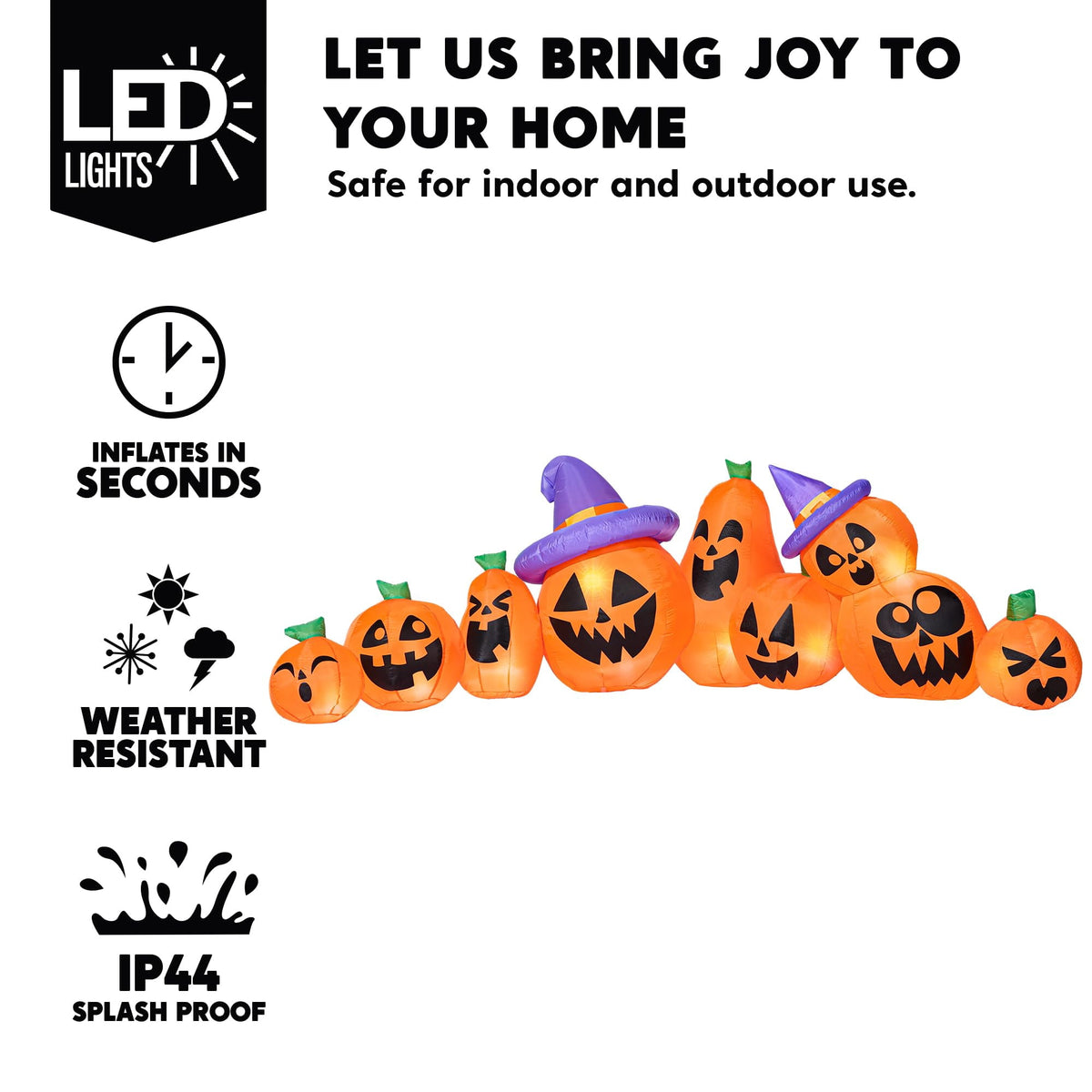 Joyfy 10 Ft Tall Halloween Inflatables Pumpkin,Giant Pumpki Blow Up Decor with Built-in LED Lights,Outdoor Decorations for Yard,Lawn,Garden
