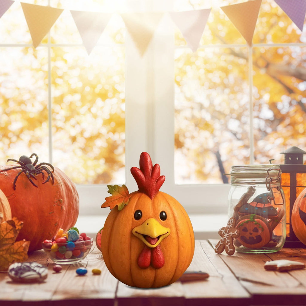 Farm Animal Pumpkin Figurines, Cute Funny Resin Cow Duck Sheep Pig Chicken Horse Statue, Autumn Fall Thanksgiving Halloween Table Centerpiece, Home Desktop Decor, 5-Inch