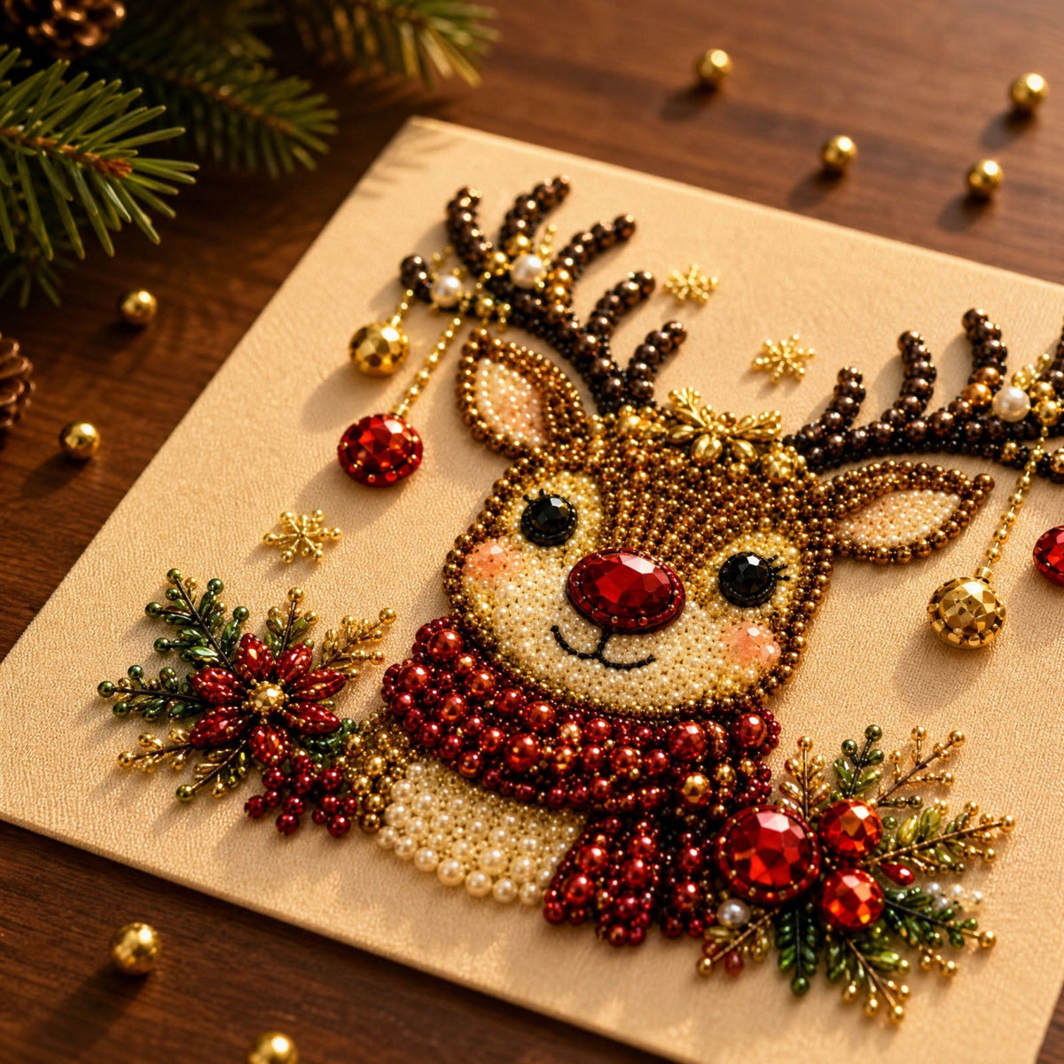 JWZZYD DIY Christmas Pearl Painting Art Kit with Frame, 9.8" Christmas Pearl Beads Art Craft Set, Gemstone Dots Beads for Holiday Christmas Wall Decor, Decoration Gift(Reindeer)