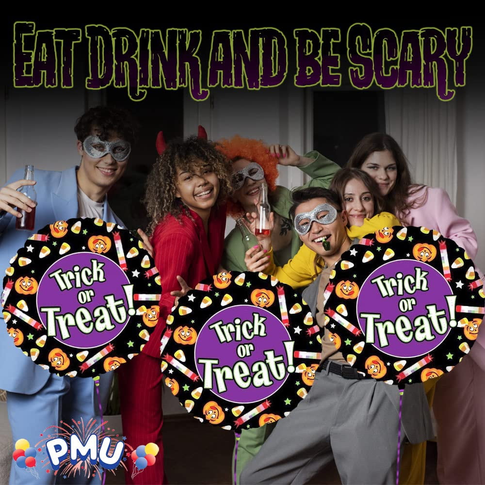 PMU Halloween Party Decoration "Happy Halloween" Jack Faces Aglow 18 Inch Mylar-Foil Balloon (1pkg) Pkg/1
