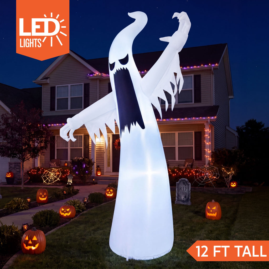 Joyfy 12ft Halloween Ghost Inflatable,Giant Ghosts inflatables with Build-in LEDs Outdoor Decorations,Blow Ups Halloween Yard Inflatables