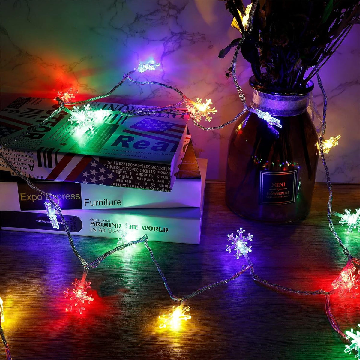 Qoosea Solar Lights Outdoor, Waterproof 100 LED Snowflake Fairy Lights, 39 ft Outdoor Christmas Decoration, String Lights for Party, Patio, Room Decor