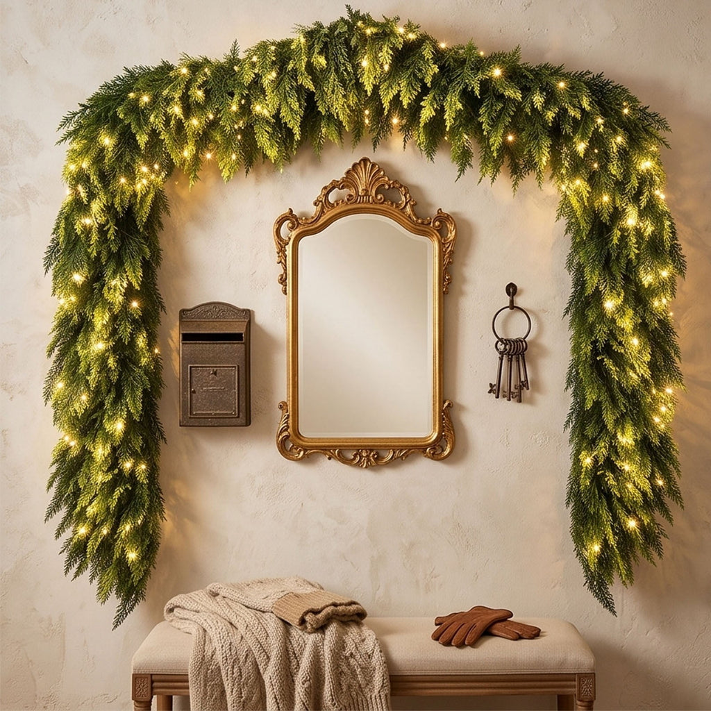 Spring Artificial Flowers Garland, 70 inch Fake Eucalyptus Vine Cherrys Blossoms Hanging Garland Rattan for Mantle Fireplace Wedding Indoor Outdoor Home Decor