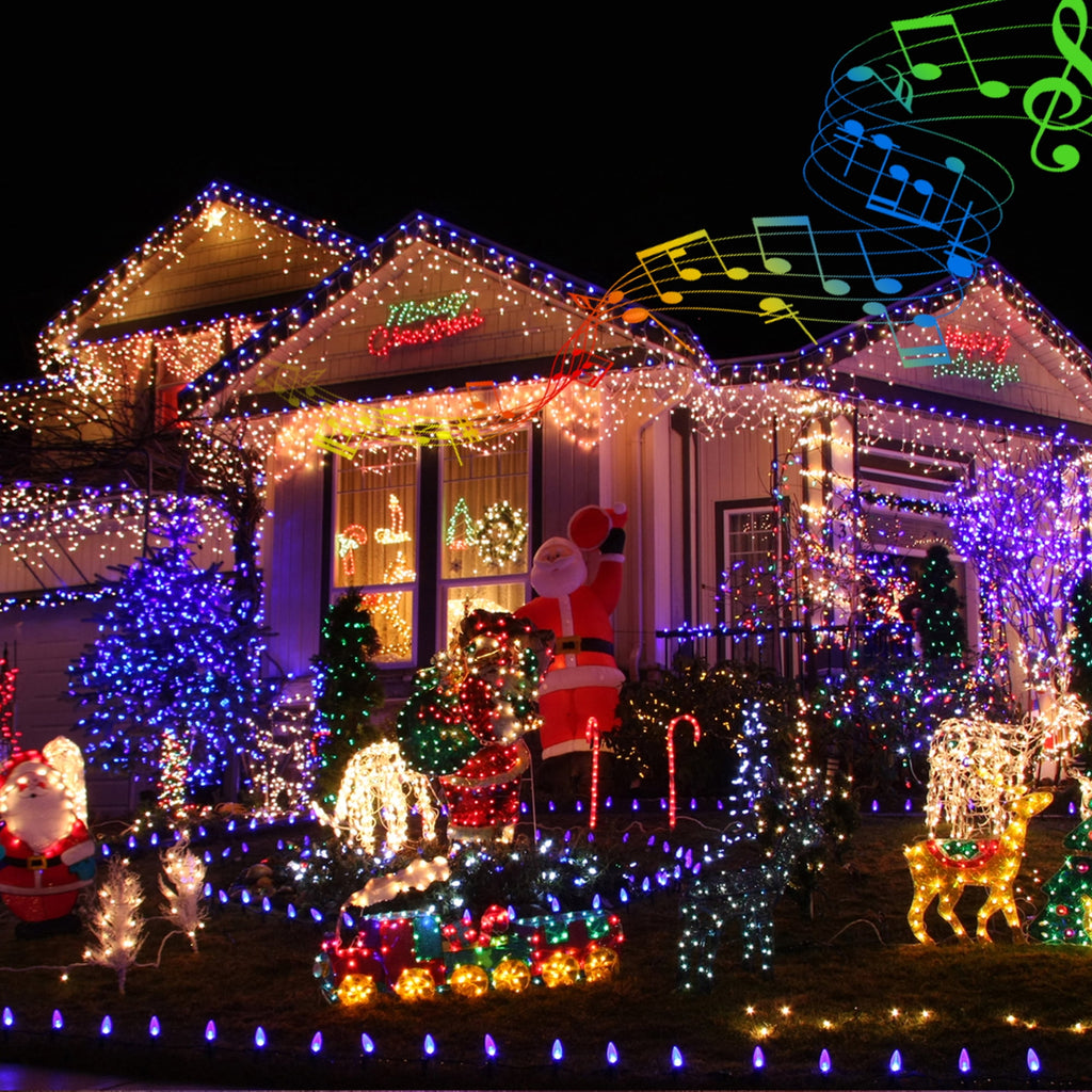 Ceevoo Christmas Lights Outdoor, 82ft 200 LED Christmas String Lights with Music, Plug in Motion Sensor Waterproof Holiday String Light for Indoor Outdoor Home Party Tree Garden Yard Decor