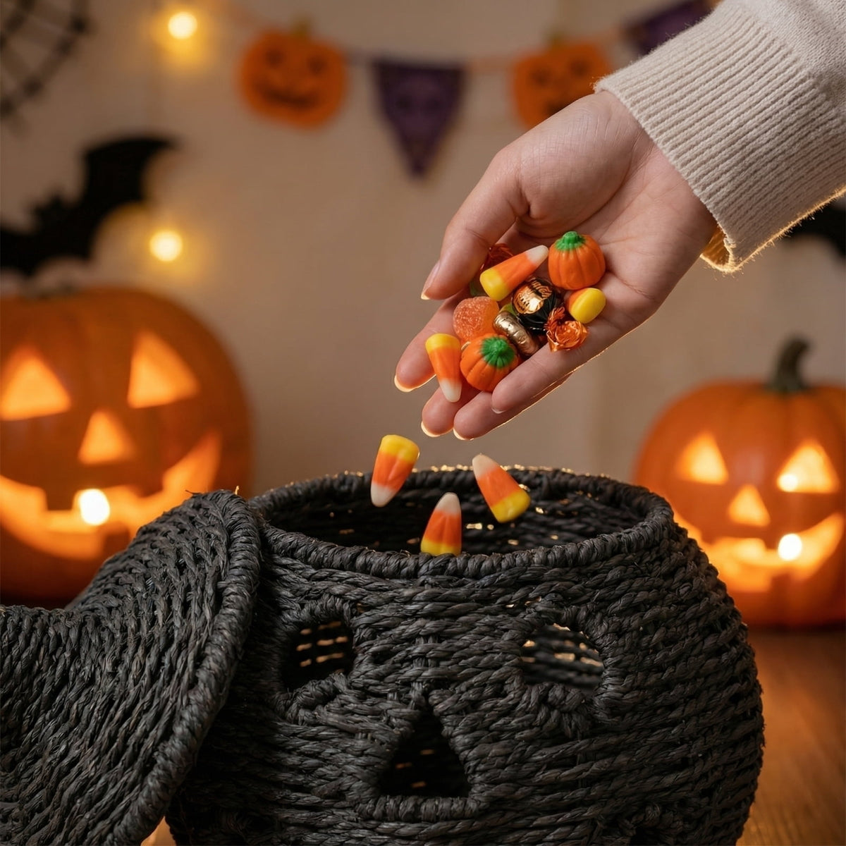 2026 Black Halloween Pumpkin, Halloween Seaweed and Pumpkin Decorations Fall Table Centerpiece for Autumn Fall Holiday Party Home Decor and Festive Fireplace Mantel Display , 11.8 Inch A