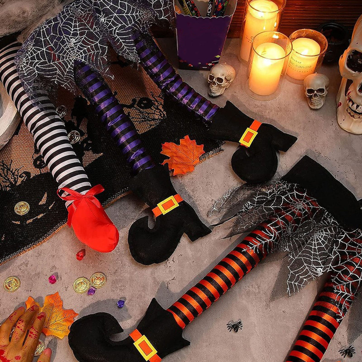 Fnochy Halloween Witch'S Legs For Wreath Plush Stuffed Witch Legs With Shoes Sticking Out Of Window Door Car Auto Trunk Outdoor Wicked Novelty Hanging Witch Legs Car Trunk Yard Decorations Clearance