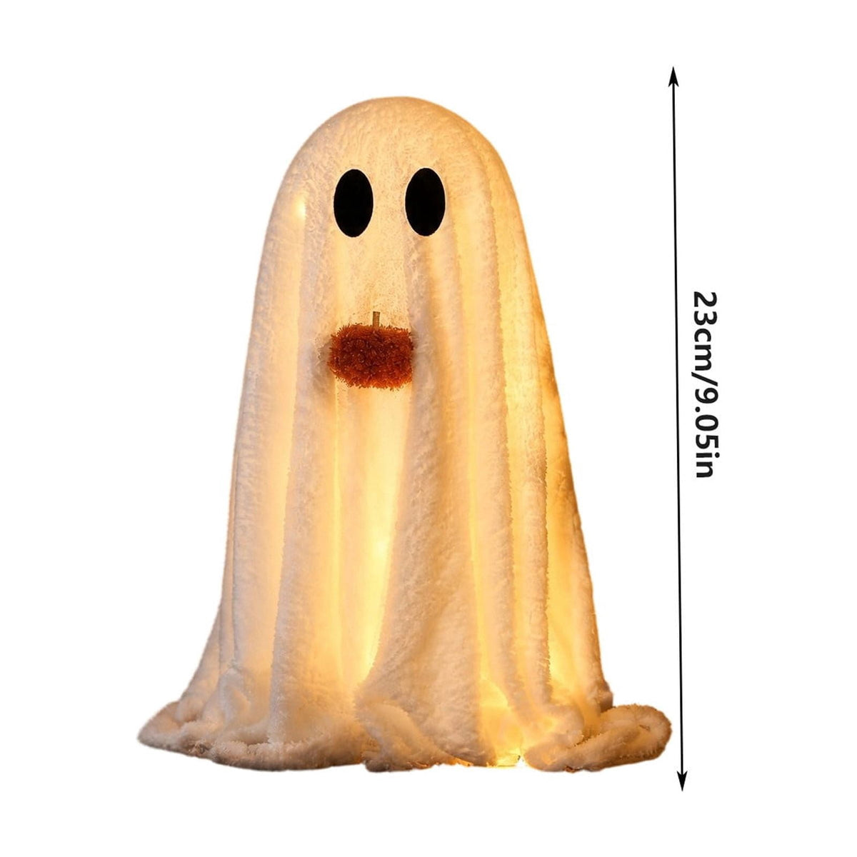 Light Up Plush Ghost with Pumpkin Ornament, Cute White Fabric Ghost Decoration with Warm LED Light, Halloween Luminous Farmhouse Tabletop Decor for Mantel, Shelf and Home Display