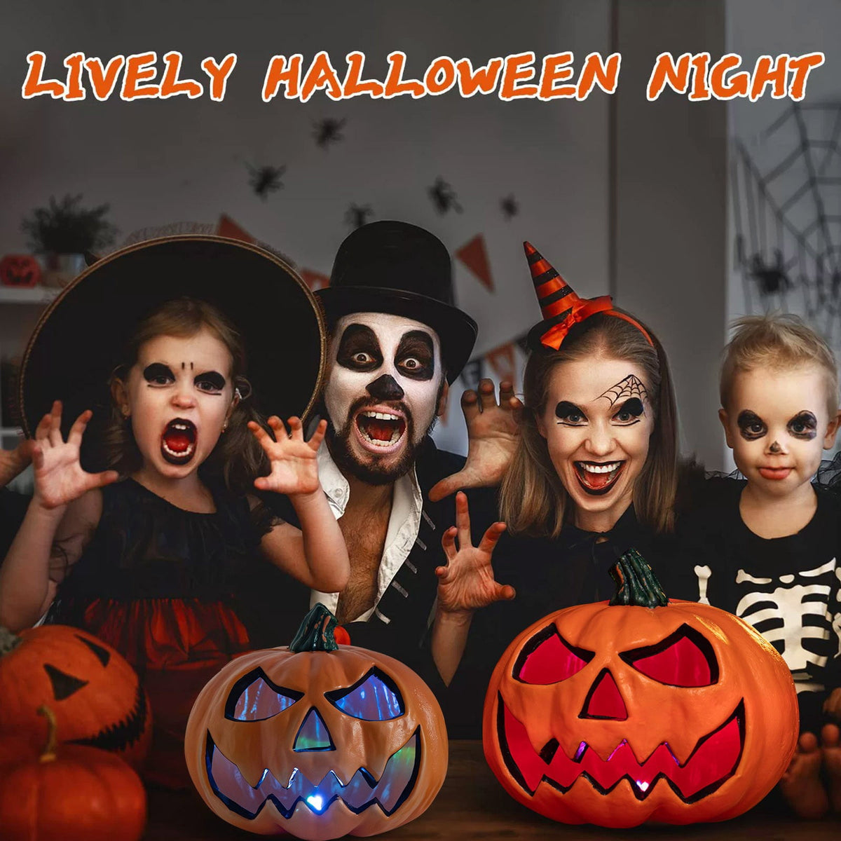 BinKFF Plastic Jack O Lantern Pumpkins Halloween Light up Pumpkin Outdoor Indoor Battery Operated Lighted Pumpkin with Spooky Face Halloween Pumpkins Decorations Party Favor Gifts