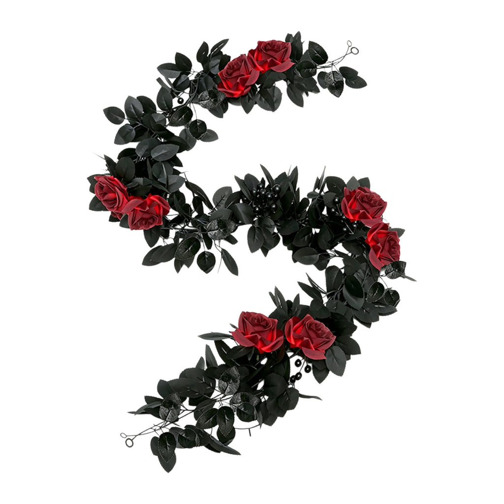 Halloween Black Garland with LED Lights 70.87 Inch Gothic Foliage for Mantel Stair Halloween Party Home Indoor Decor