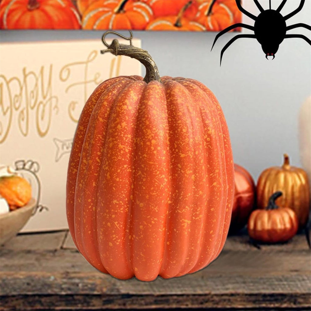 Richmoon 2 PCS 8 Inch Orange Pumpkins for Decorating - Large Artificial Foam Pumpkins for Fall Decor, Halloween, Thanksgiving, Paintable for DIY Crafts & Centerpieces