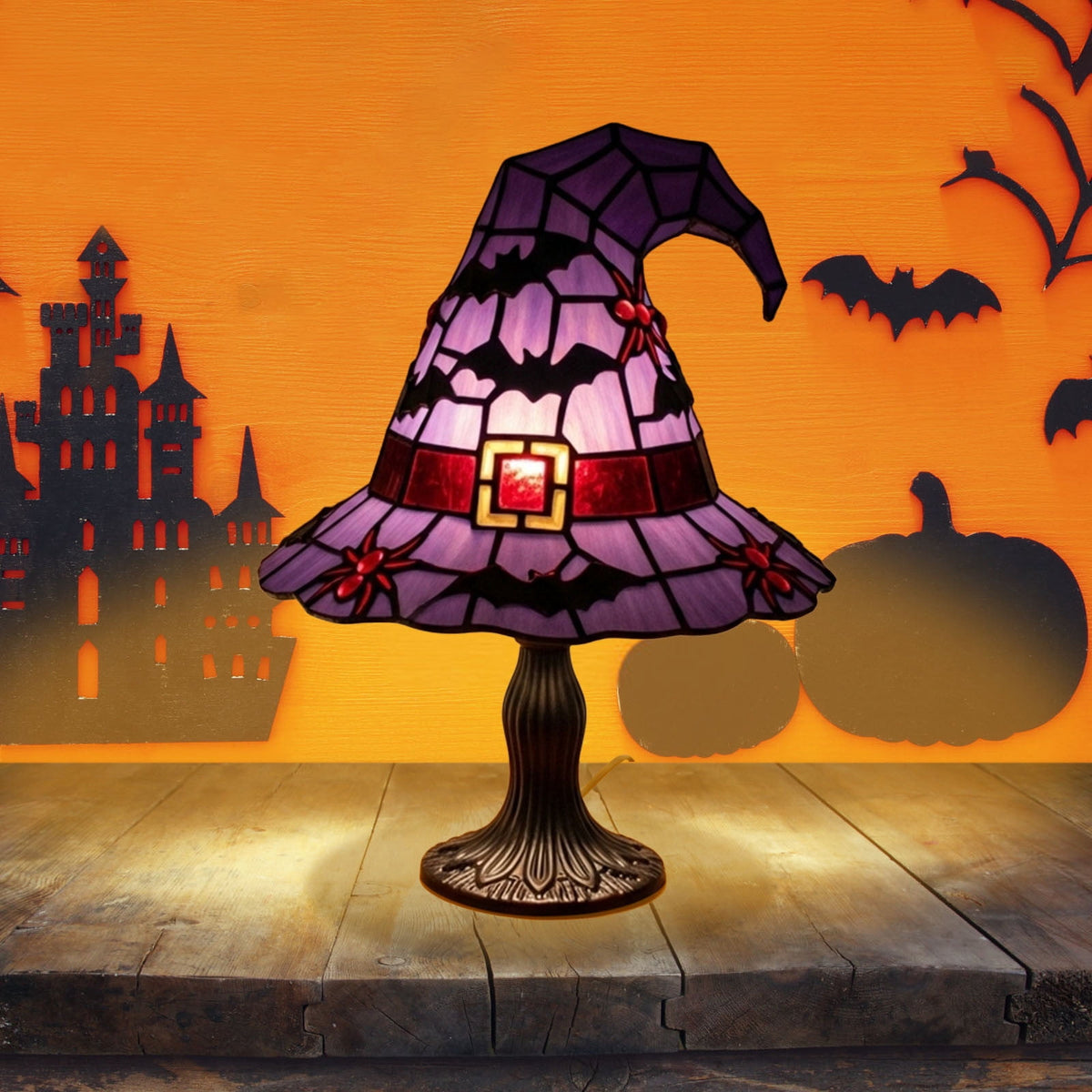 Halloween Pumpkin Night Light With Witch Hat Acrylic LED Tabletop Ornament, Spooky Glowing Figurine for Home Party Bedroom Holiday Decoration