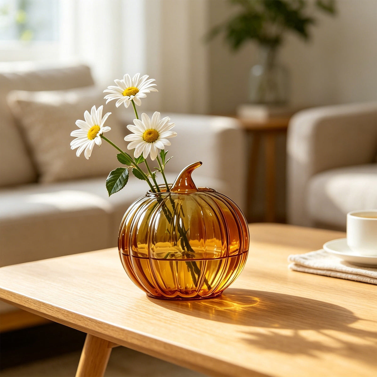 SLYNSHome Striped Glass Pumpkin Shaped Vase, Mini Hydroponic Flower Container,Clear Decorative Pumpkin Glass Centerpiece For Fall Thanksgiving Indoor Tabletop Home Decor
