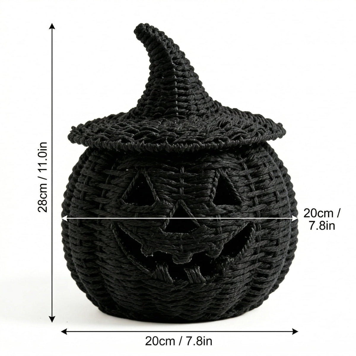 Handwoven Rattan Ghost Lantern with Witch Hat - 13.78 Inch White Wicker Ghost Decor, Light Up Halloween Decorations for Indoor Outdoor, Porch, Patio, Spooky Home Decor, Fall Harvest