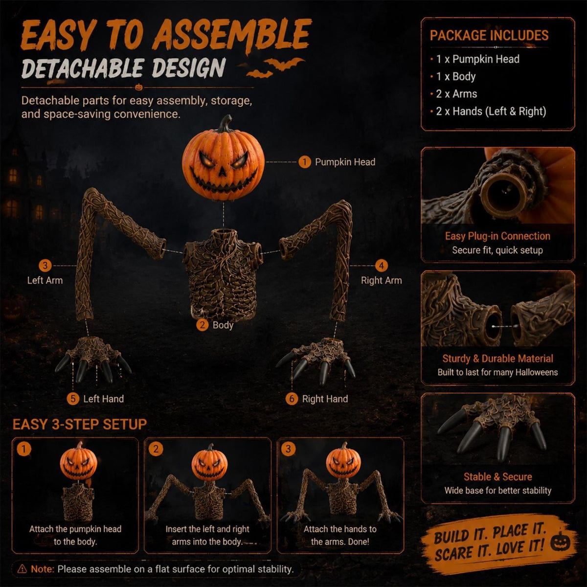 Halloween Pumpkin Decorations, Pumpkin Head Groundbreaker with Outstretched Arms, Scary Halloween Decor for Garage Door, Yard, Patio, Porch,Scary Outdoor Halloween Decorations for Yard