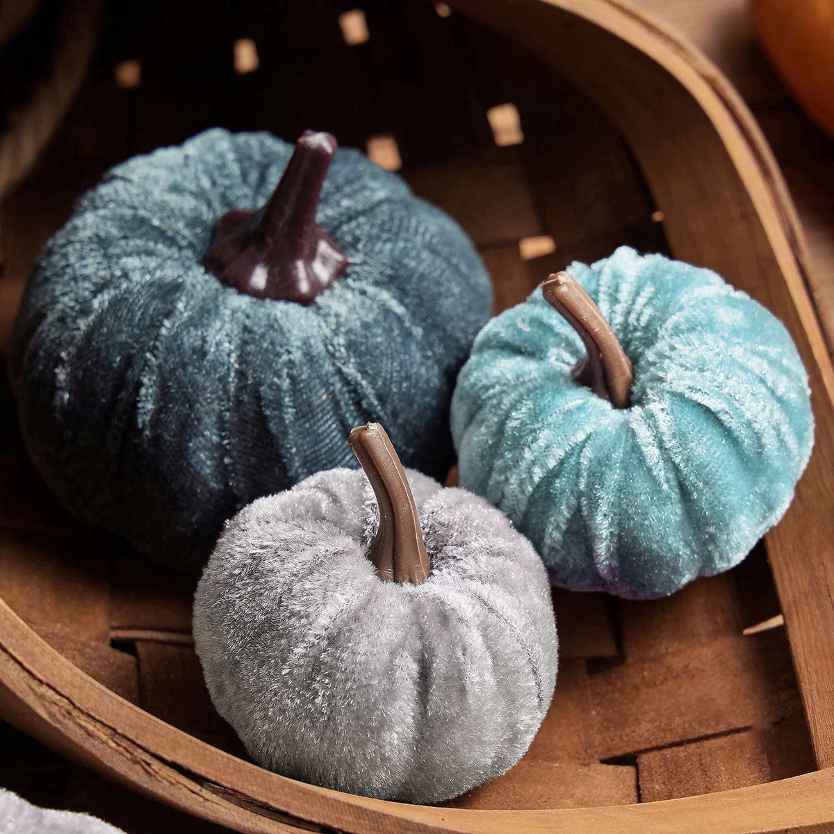 12 Pcs Small Velvet Pumpkins Artificial Pumpkins 2 Sizes for Fall Decor Wedding Thanksgiving Halloween Party Table Centerpiece Farmhouse Decoration, Blue