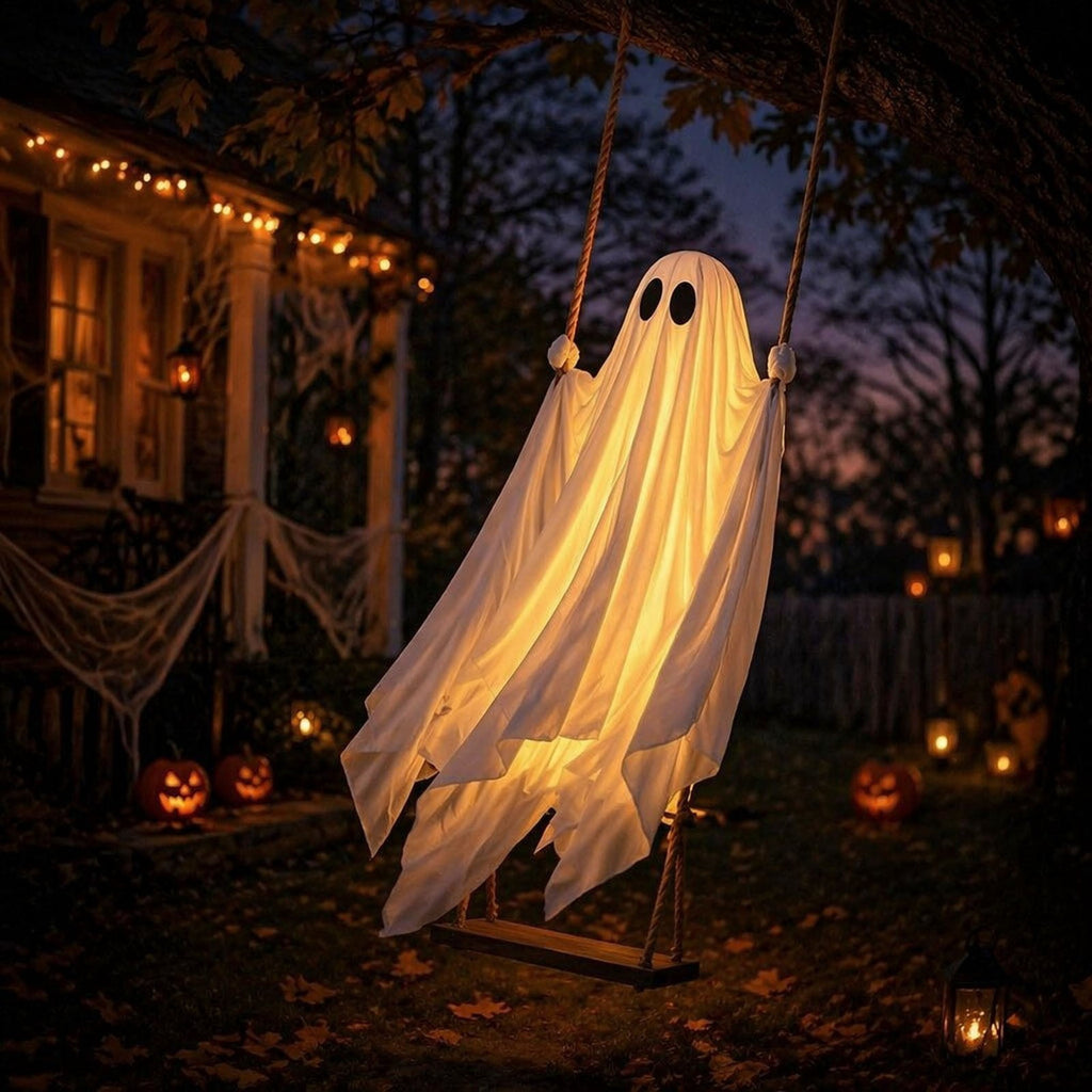 SCNOR Friendly Ghost Statue with Pumpkin Candy Bowl, 11.8 Inch Halloween Decoration for Outdoor Porch, Yard, Patio & Indoor