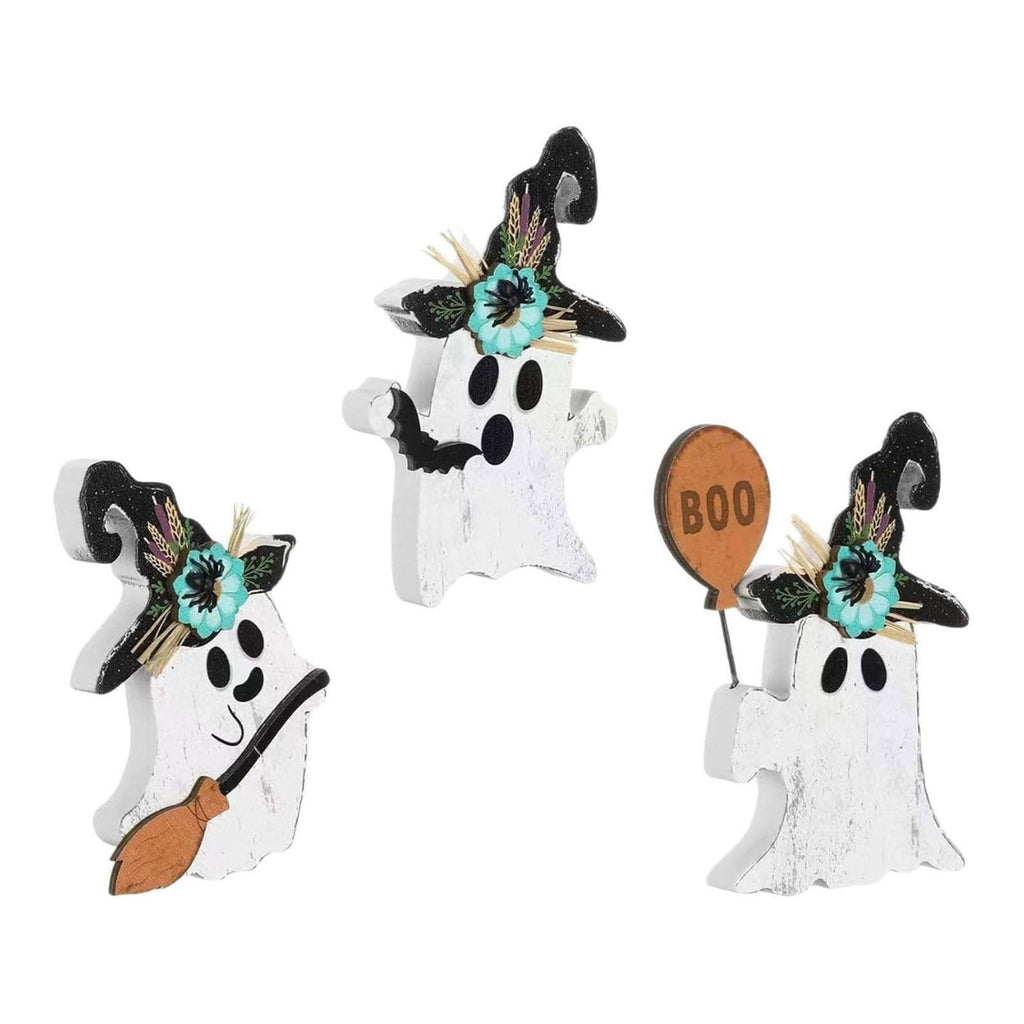 Halloween Ghost Figurine, Resin Lighted Ghost Ornament with Pumpkin Lantern & Beverage Cup, Tabletop Halloween Indoor Decor