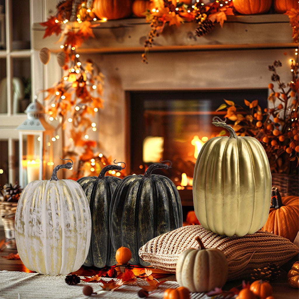 Halloween Artificial Pumpkin Farmhouse Decor, Rustic Country Style Fall Thanksgiving Table Centerpiece for Kitchen Mantel Shelf Entryway Fall Accent Ornament