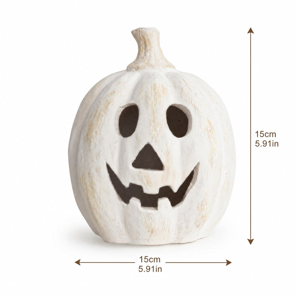 Halloween Decoration White Tall Jack O Lantern, Hollow Smiling Pumpkin Tabletop Accent for Mantel, Porch and Party Display, 9.84 in