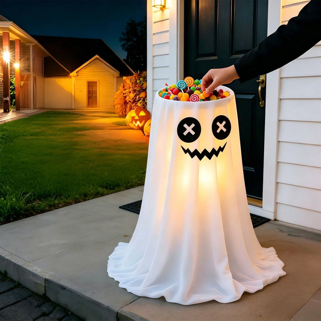 Halloween Ghost Candy Bowl Large Light Up Floor Stand with Remote Control for Halloween Party Treat Display and Trick Or Treat Setup