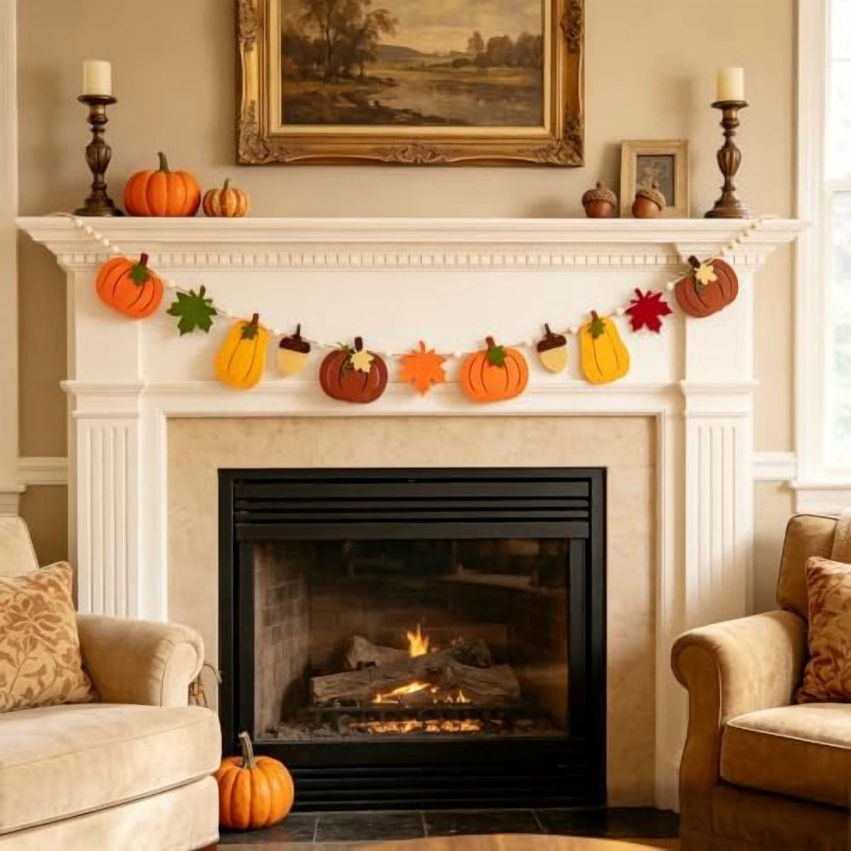 Paper Jazz Fall Garland Felt Pumpkin Decor with Fall Leaf and Pumpkin Decorations