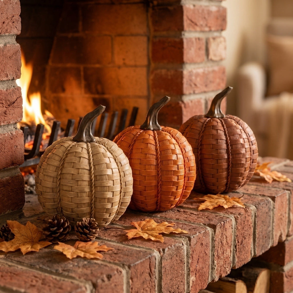 Halloween Resin Faux Pumpkin Decor – 11cm Tall Simulated Woven Pattern Pumpkin Ornament – Halloween Party Decorations for Yard Garden Holiday Layout