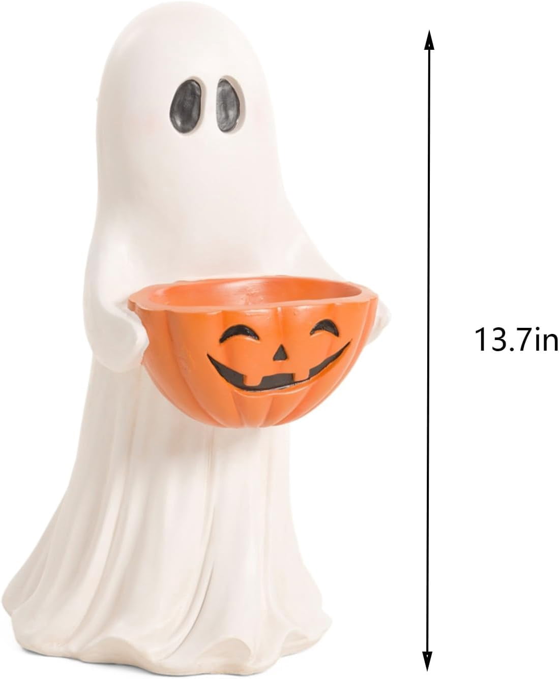 Halloween Ghost Candy Bowl Statue, 13.7" Resin Ghost Figurine Holding Pumpkin Candy Bowl, Outdoor Halloween Decorations for Front Porch, Indoor Yard Lawn Entryway Decor, Trick or Treat Candy Holder