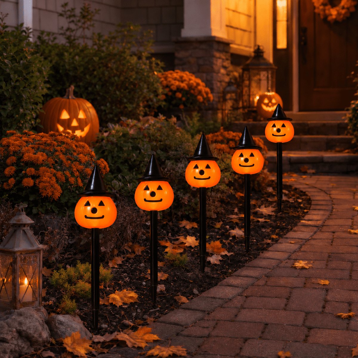 DAKIMOE Solar Halloween Path Lights, Lantern Stake Outdoor String Lights, 6-Pack