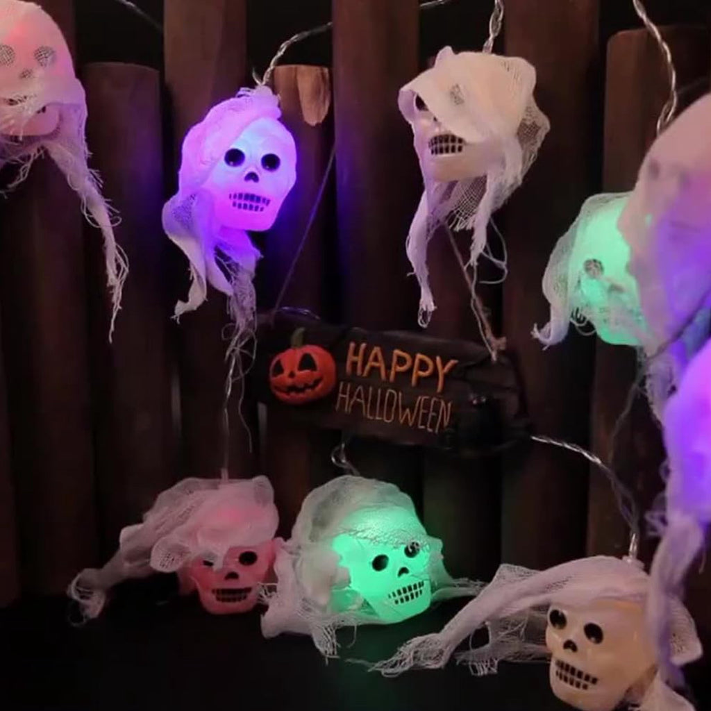 MYFLOCY Halloween LED Battery Operated Skull String Lights 10 Lighting Modes Indoor Outdoor Courtyard Decor ( 10 Ft )