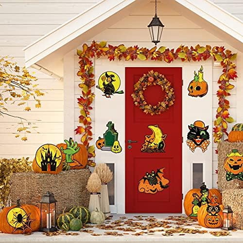 Containlol 12 Pcs Halloween Cutouts Vintage Pumpkin Witch Owl Wall Art