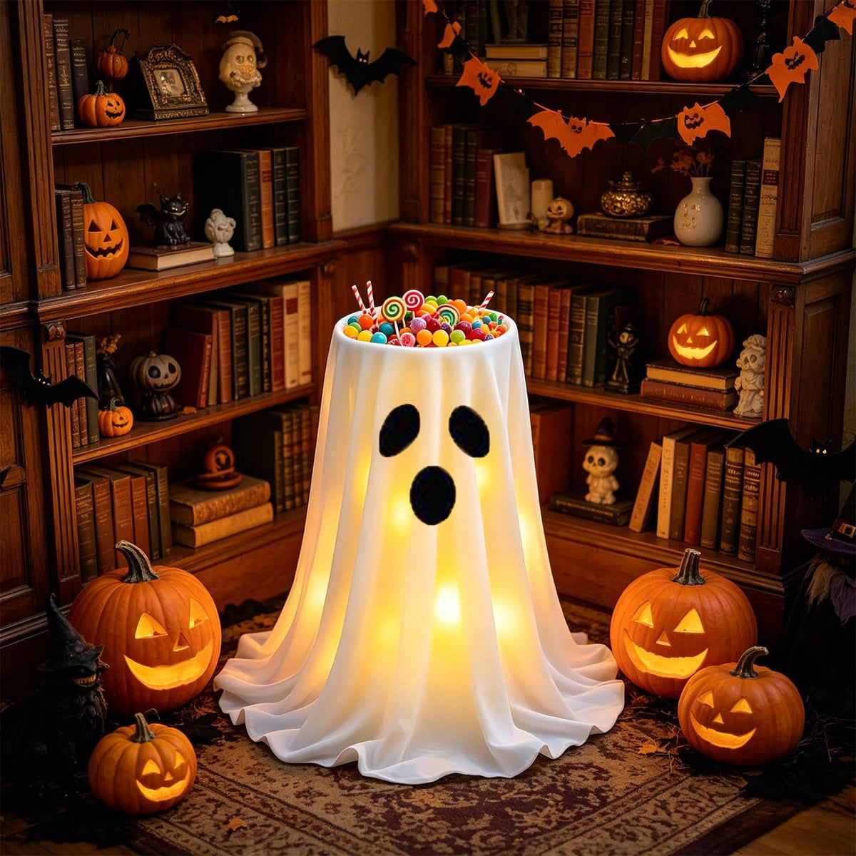 Halloween Ghost Candy Bowl Large Light Up Floor Stand with Remote Control for Halloween Party Treat Display and Trick Or Treat Setup