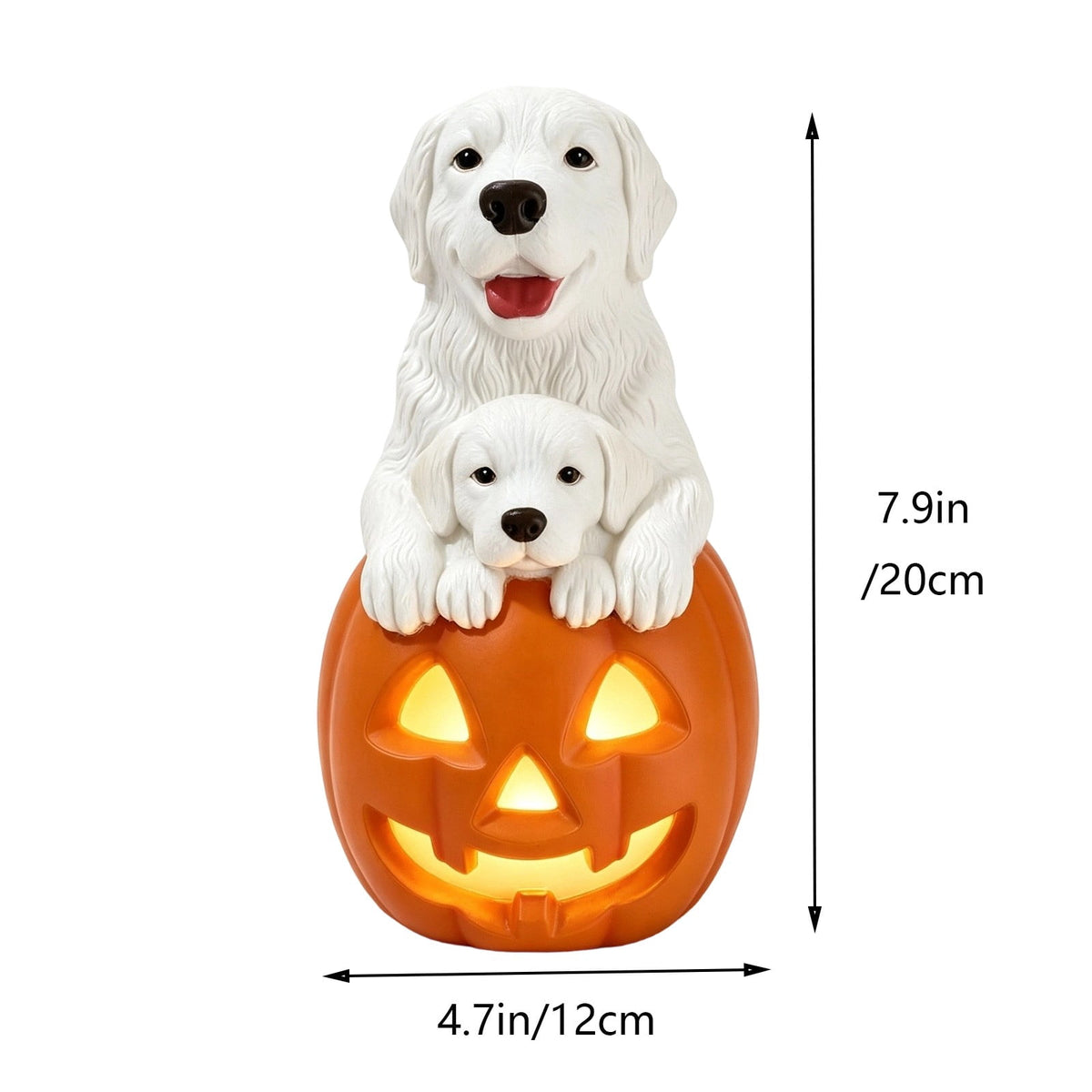 Fall Decorations for Home, 7.9in Lighted Halloween Scarecrow Dog Figurine, Resin Thanksgiving Halloween Garden Dogs Figurines for Autumn Harvest Porch Yard Garden Decor