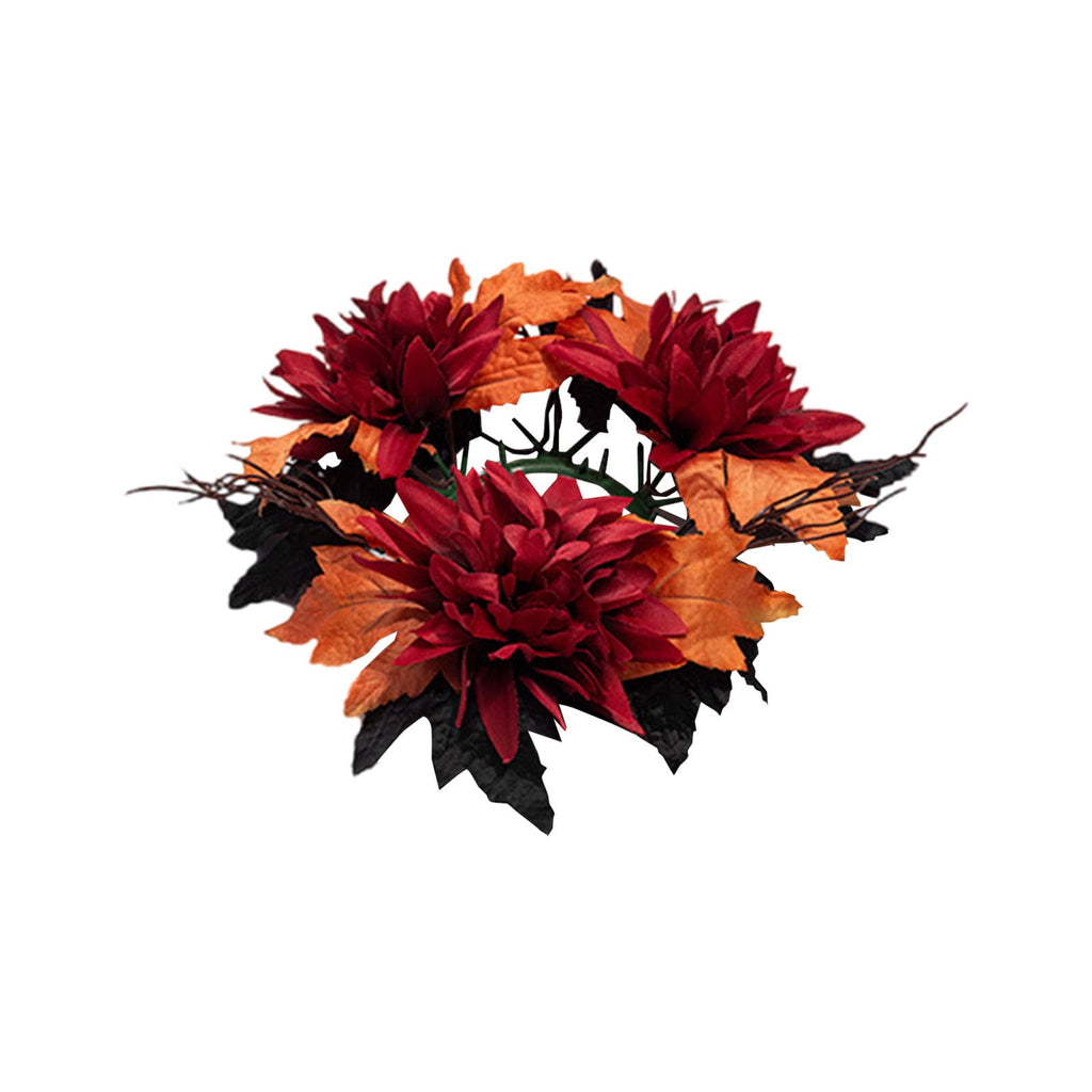 Fall Candle Ring,Artificial Maple Leaves Pumpkins Decorative Wreaths,Berry Wreath for Pillar Candle Holder,Candle Ring for Halloween Centerpieces and Farmhouse Table Decor,7.48 inch(Pink)