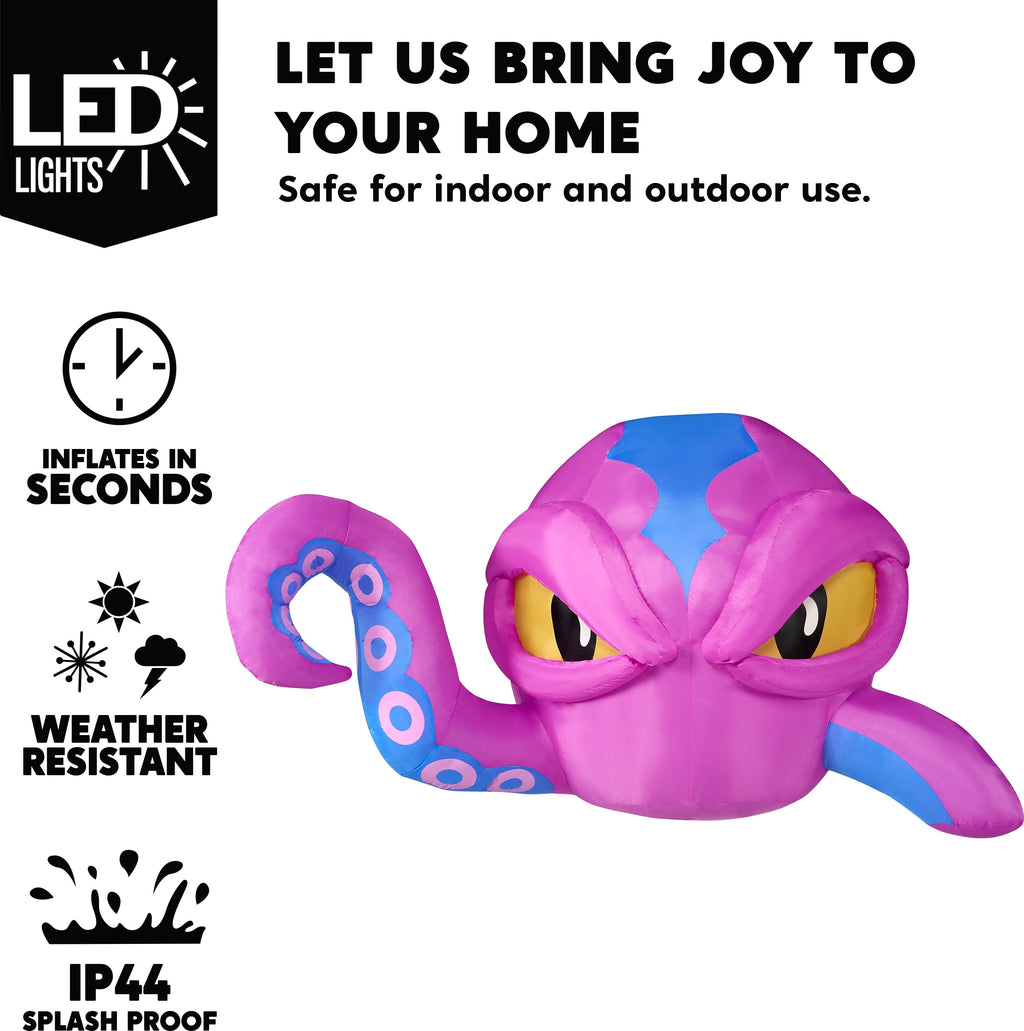 Joyfy 4 FT Halloween Inflatable Purple Octupos Head with Tentacles Broke Out from Window with Built-in LED Blow Up Inflatable for Window Decoration Yard Garden Lawn Decor