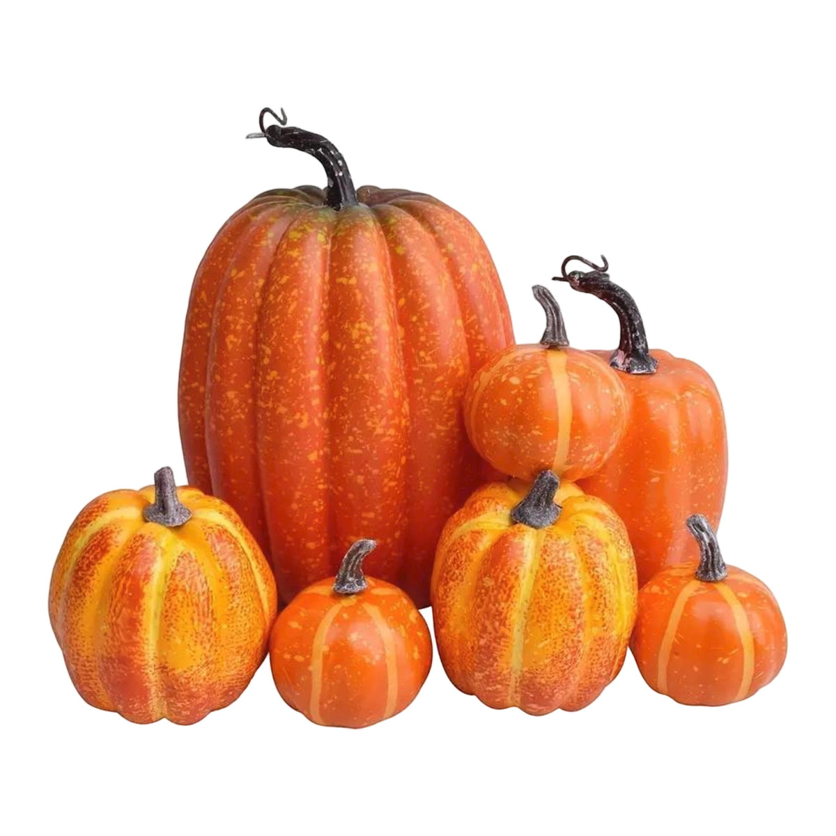 7Pcs Artificial Pumpkins Fall Decoration Assorted Faux Pumpkin Cute Foam Pumpkins for Home Outside Halloween Decorating (White)