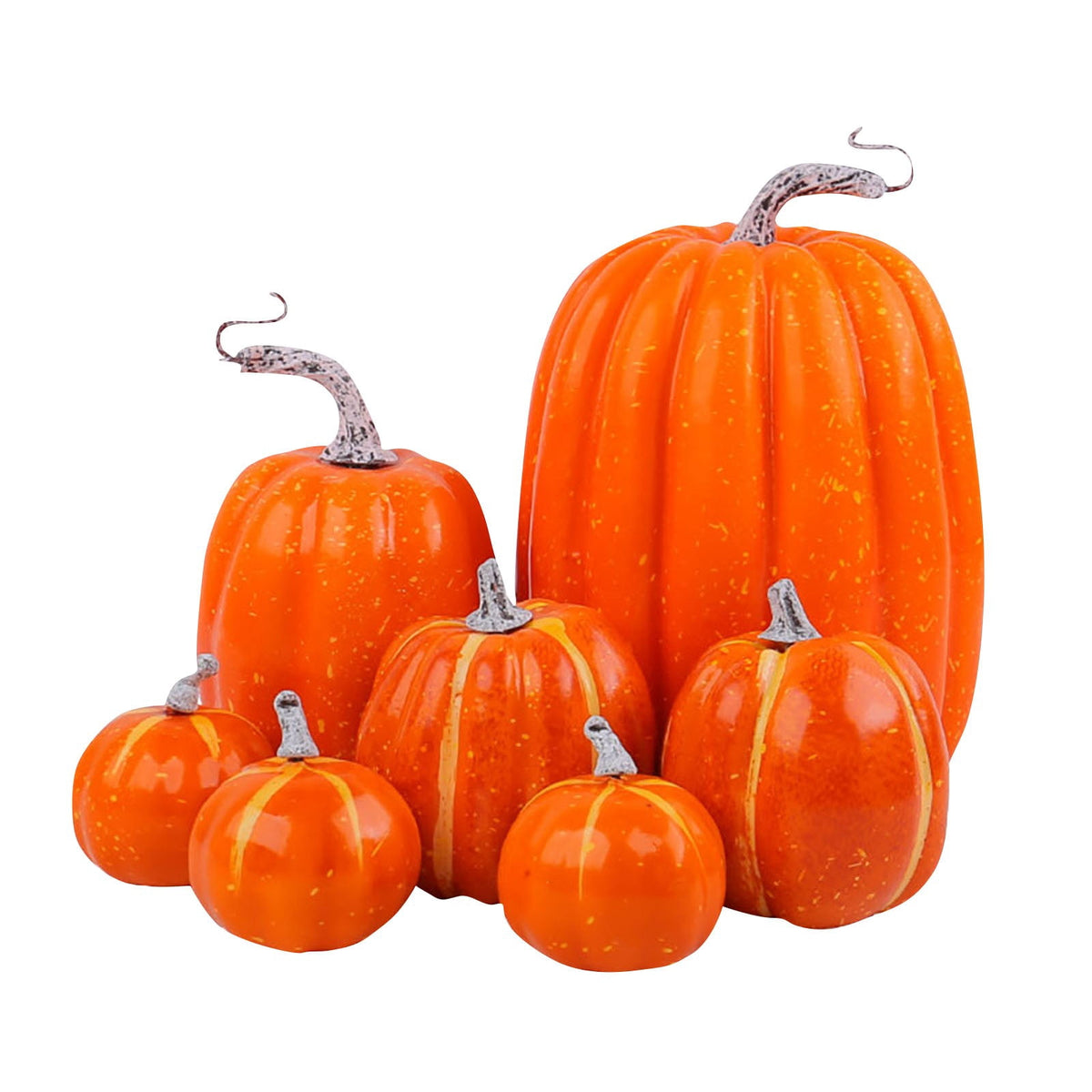 7Pcs Artificial Pumpkins Fall Decoration Assorted Faux Pumpkin Cute Foam Pumpkins for Home Outside Halloween Decorating (White)