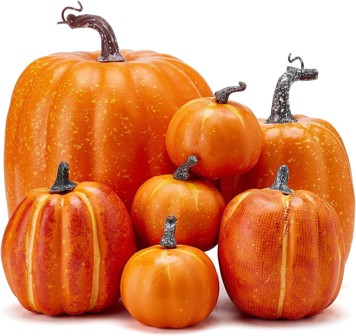 7Pcs Artificial Pumpkins Fall Decoration Assorted Faux Pumpkin Cute Foam Pumpkins for Home Outside Halloween Decorating