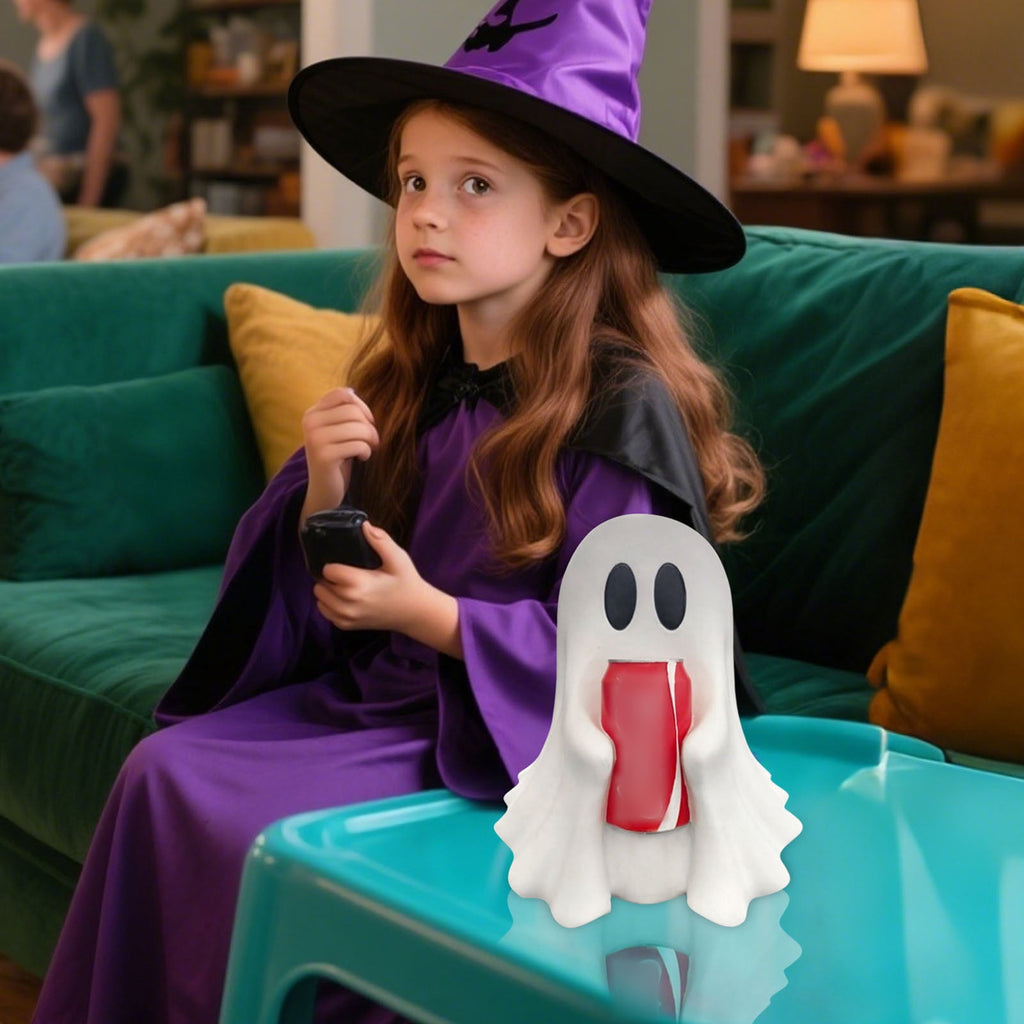 Halloween Ghost Figurine, Resin Lighted Ghost Ornament with Pumpkin Lantern & Beverage Cup, Tabletop Halloween Indoor Decor