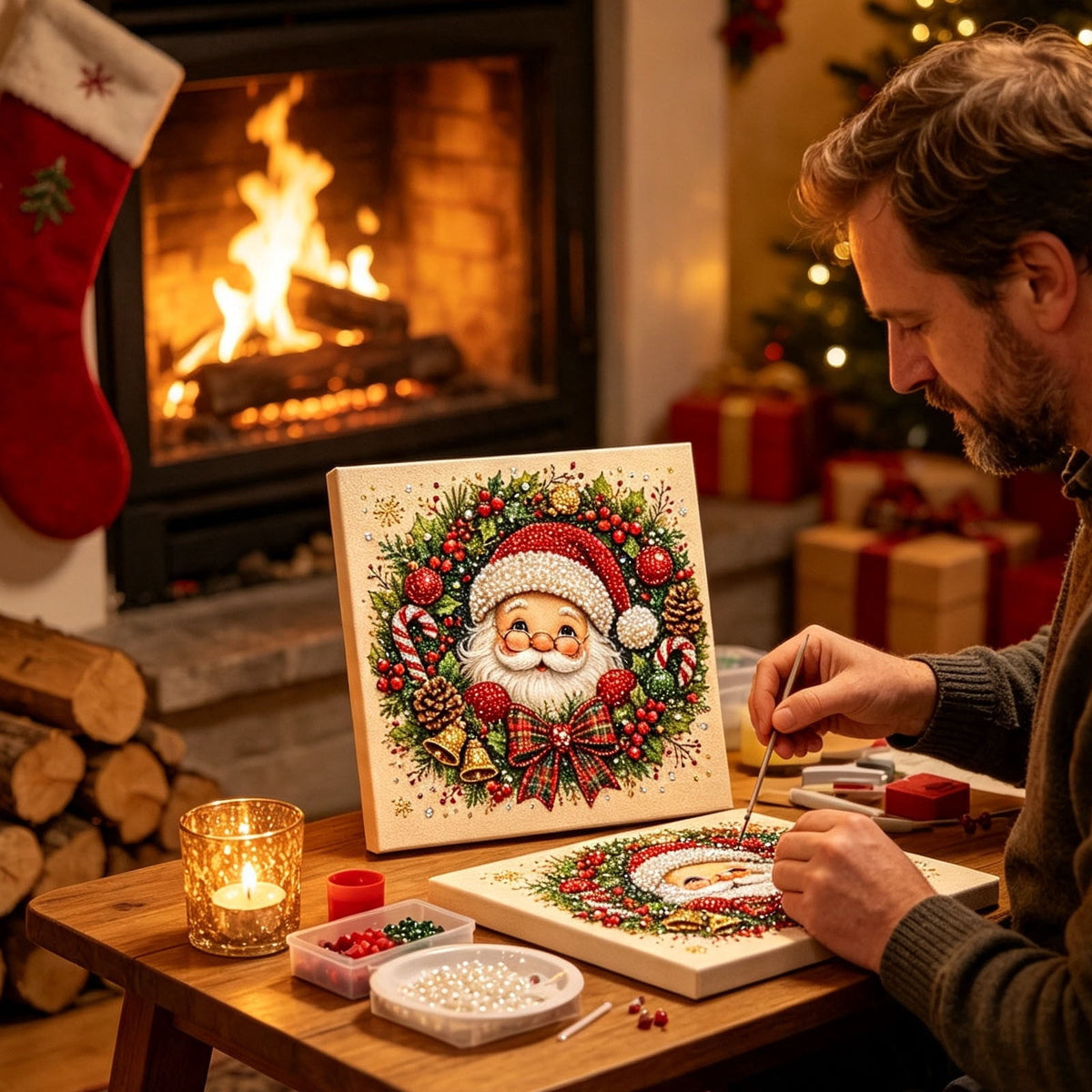 JWZZYD DIY Christmas Pearl Painting Art Kit with Frame, 9.8" Christmas Pearl Beads Art Craft Set, Gemstone Dots Beads for Holiday Christmas Wall Decor, Decoration Gift(Reindeer)