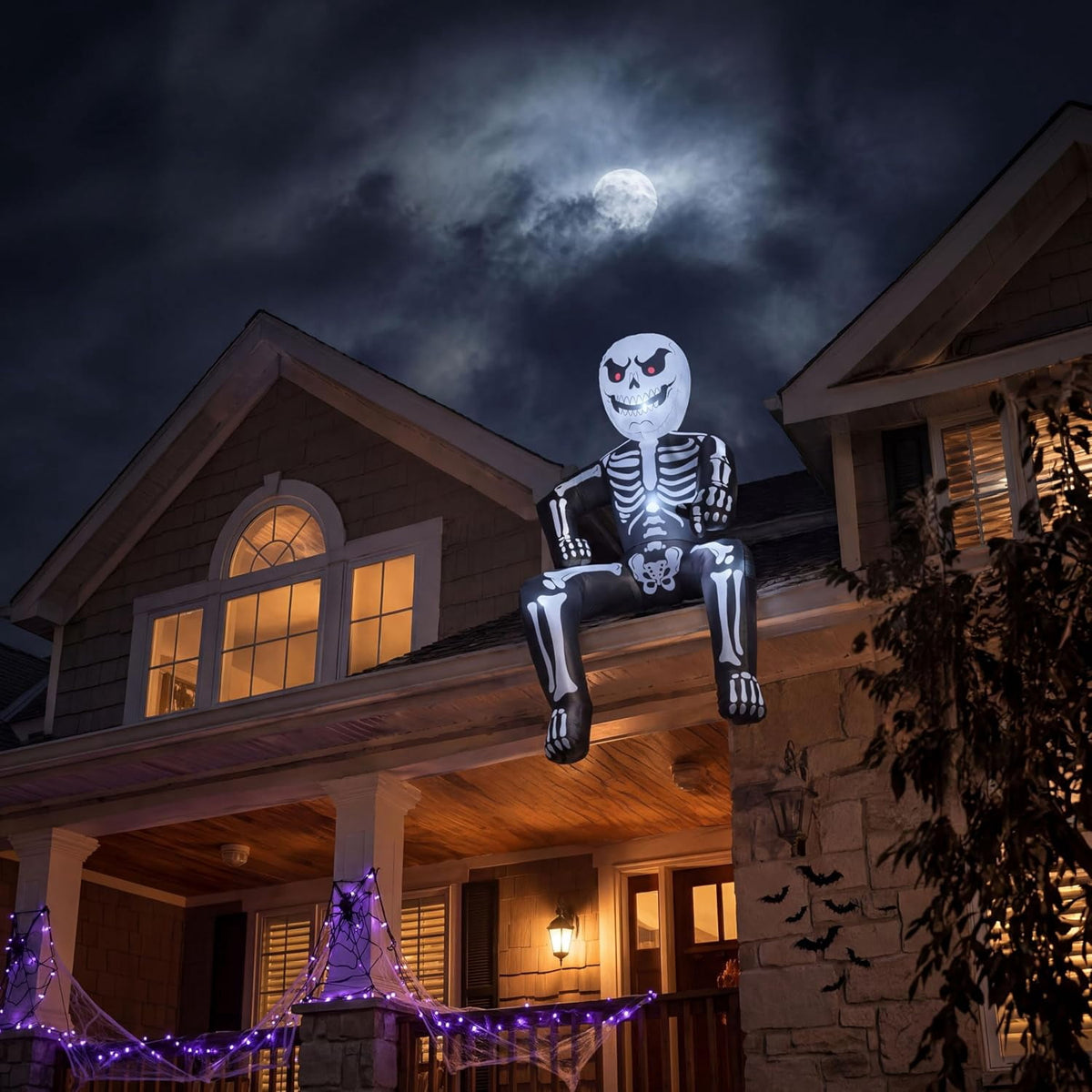 Joyfy 4 FT Halloween Inflatable Purple Octupos Head with Tentacles Broke Out from Window with Built-in LED Blow Up Inflatable for Window Decoration Yard Garden Lawn Decor