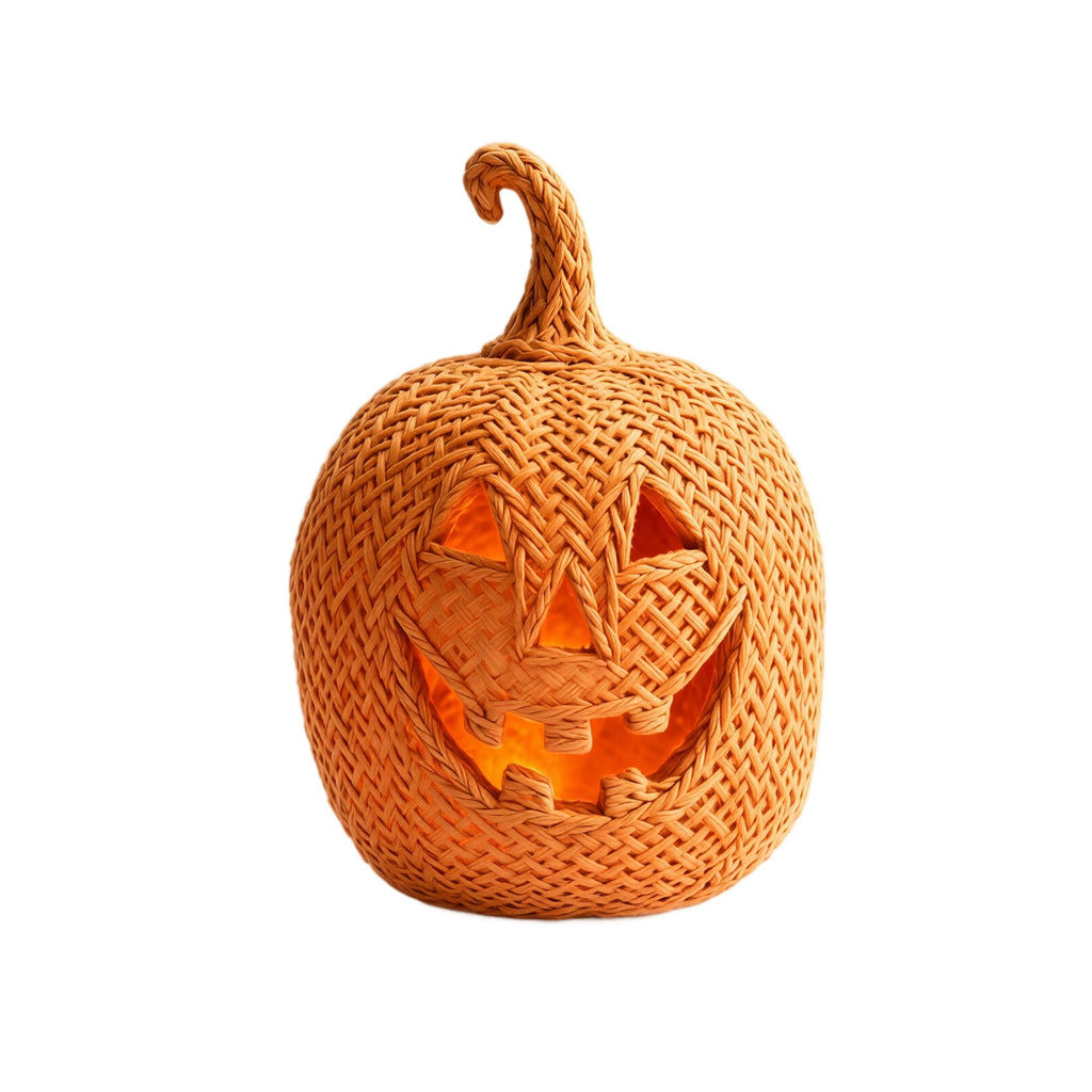 Aximioll Halloween Black Woven Jack-O-Lantern Pumpkin Decor, Hand Woven Rattan Wicker Style Statue, Trick or Treat Candy Bowl Lantern for Porch Entryway Fireplace Mantel Table, Black, 11 Inches