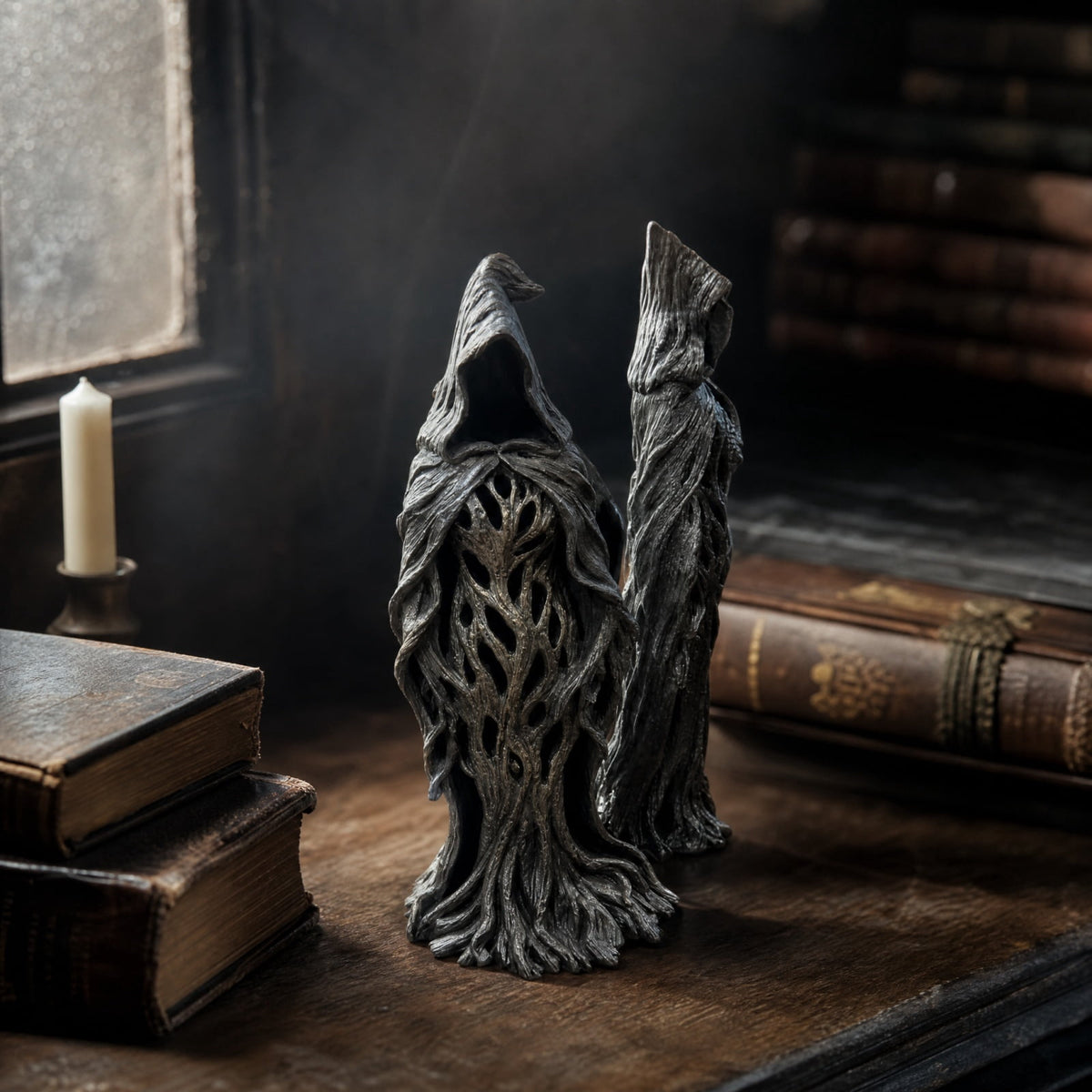 2026 New Halloween Mossy Tree Witch With Crow Light Up 7" Resin Figurine Rave Mantel Shelf Party Decorations