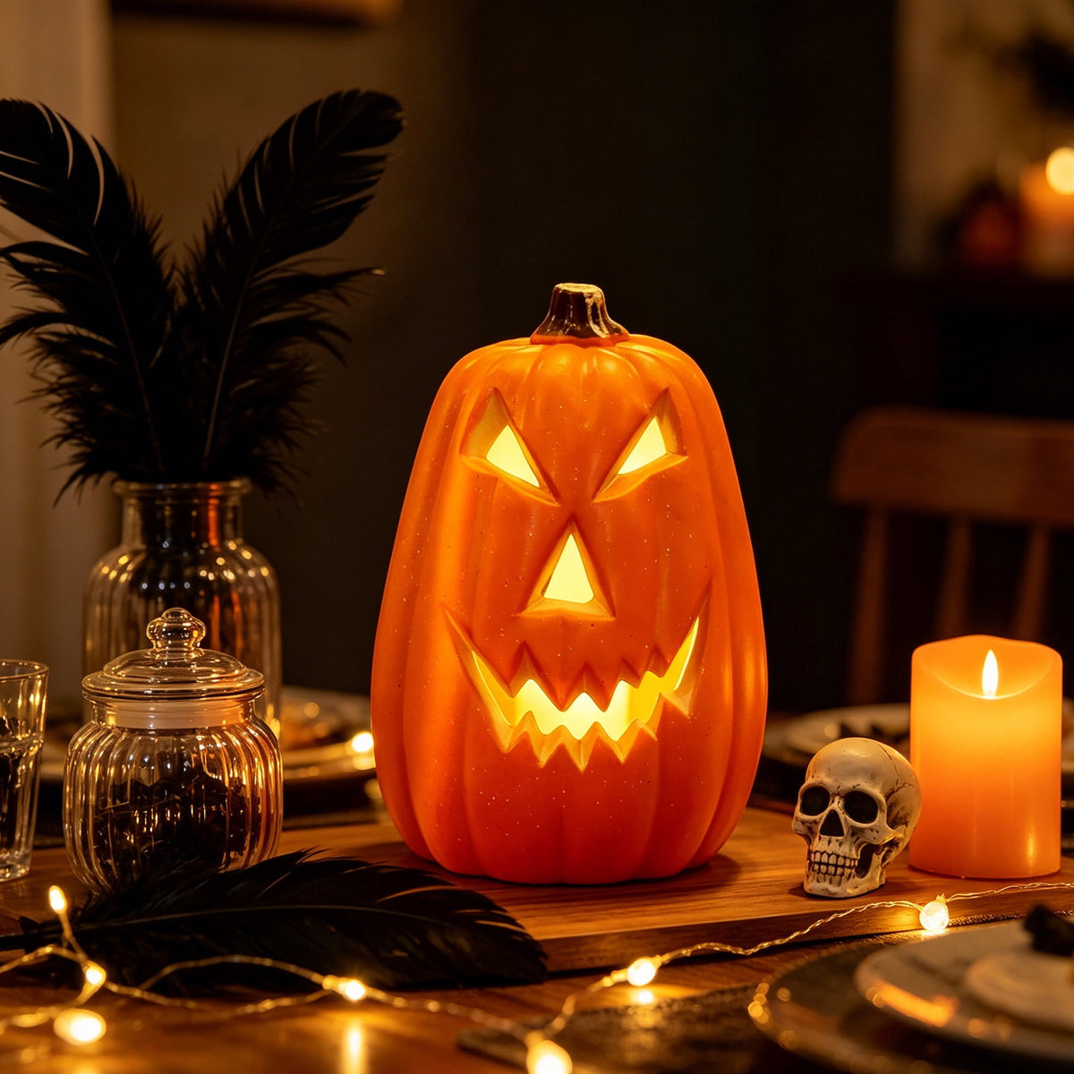 Halloween Lighted Pumpkin Decoration, Glowing Jack o Lanterns, Large LED Pumpkin Lamp with Warm Glow, Outdoor Yard Porch Halloween Decor, Holiday Display Ornament for Home Party