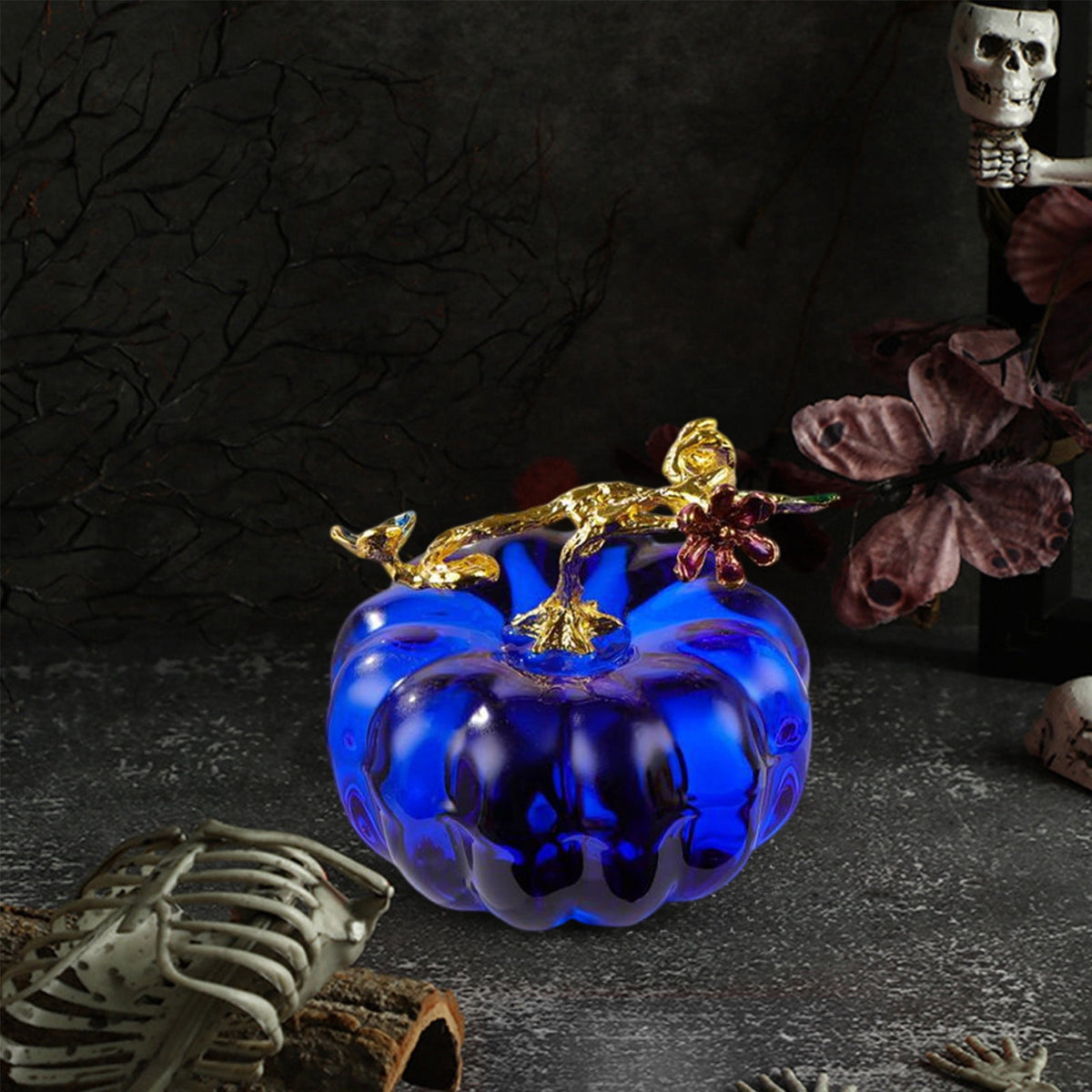 Crystal Pumpkin Figurine, Glass Pumpkin Sculpture Collectible Thanksgiving Decor, Desktop Decoration for Halloween Home Garden Party Decor, Blue
