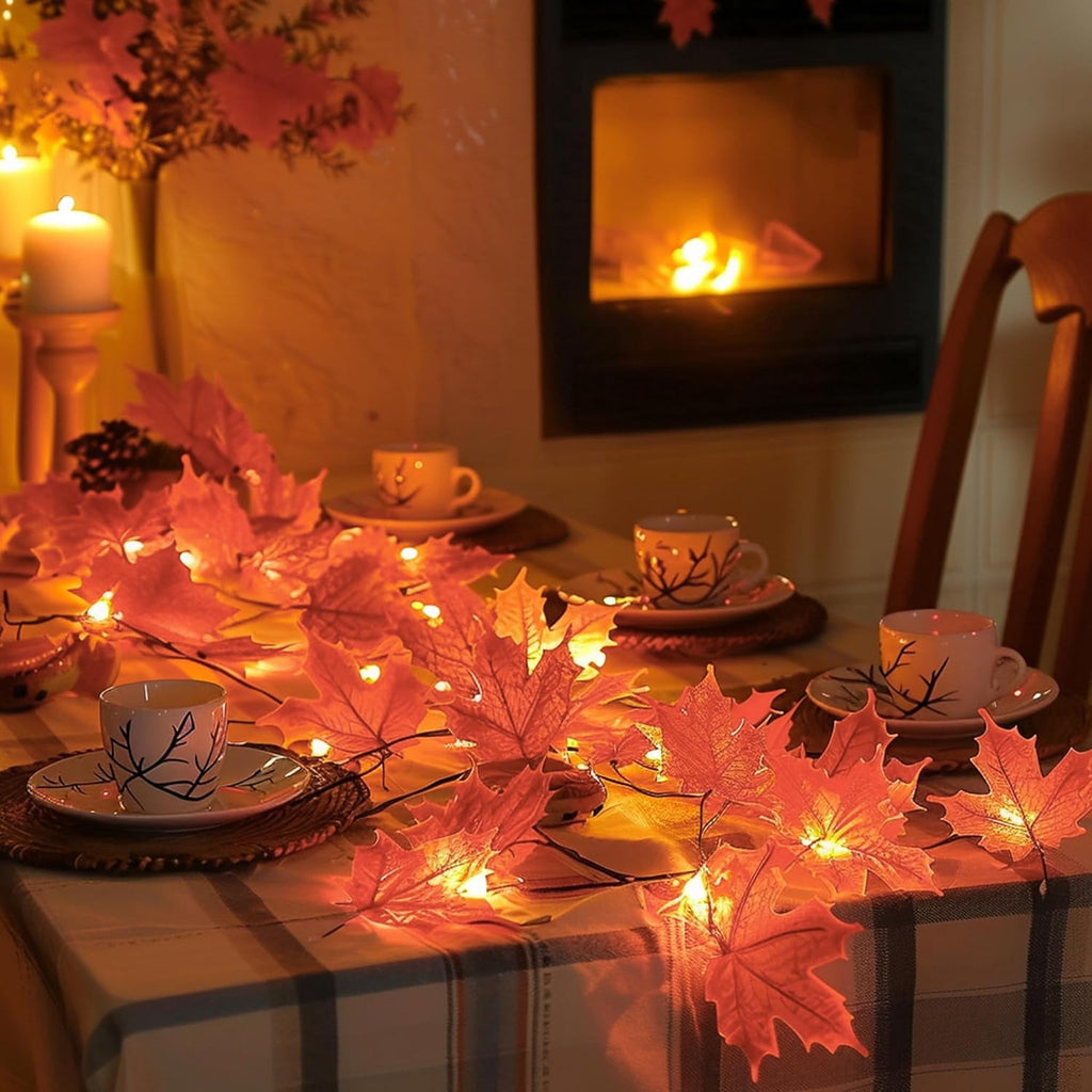 AGCAN 3 Pack Maple Leaf String Light, Total 60 LED 30Ft Artificial Fall Decor Leaf Light USB Operated Centerpiece Table Decorations for Autumn Harvest, Thanksgiving, Halloween, Indoor
