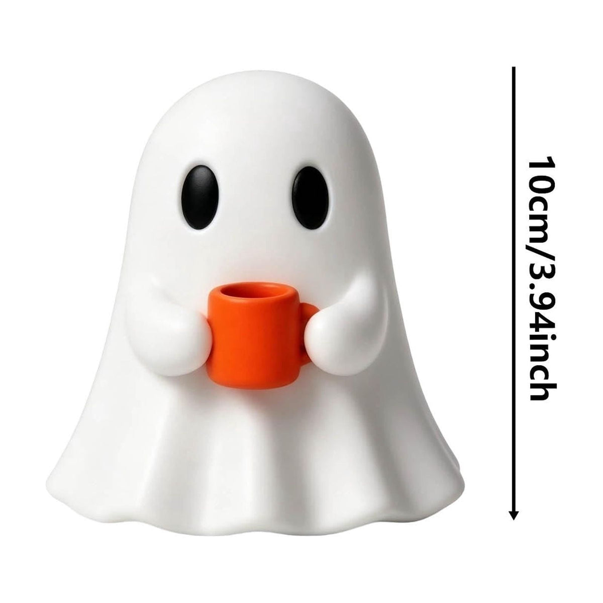 Halloween Ghost Figurine, Resin Lighted Ghost Ornament with Pumpkin Lantern & Beverage Cup, Tabletop Halloween Indoor Decor