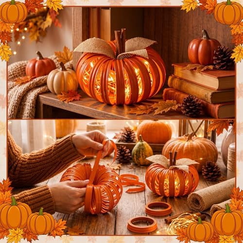 Pumpkin Table Decorations Mason Jar Lid Lighted Pumpkin Fall DIY Pumpkins Crafts Centerpieces for Thanksgiving Autumn Halloween Home Table Decor