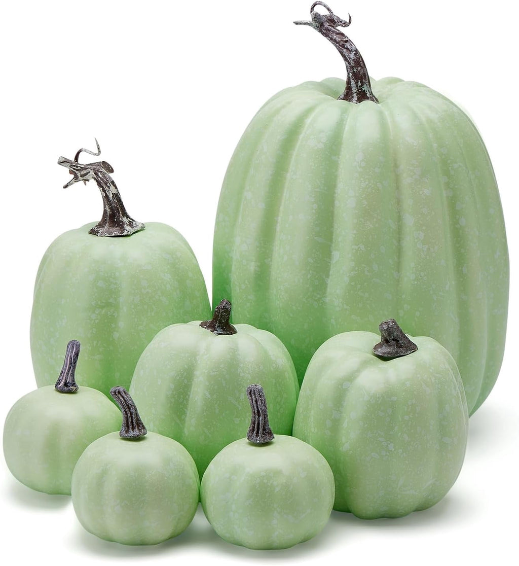 7Pcs Artificial Pumpkins Fall Decoration Assorted Faux Pumpkin Cute Foam Pumpkins for Home Outside Halloween Decorating
