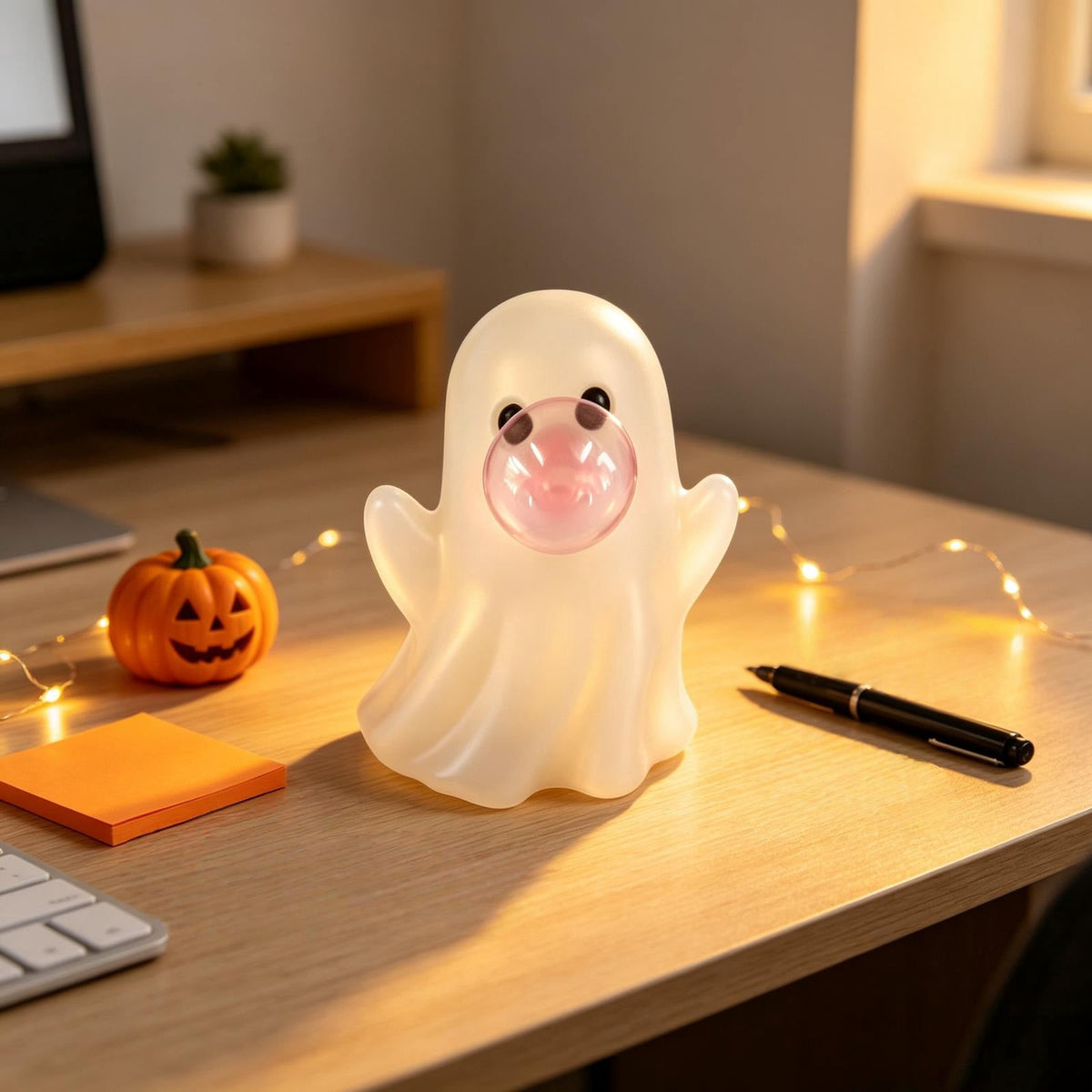 Lighted Halloween Ghost Candy Bowl, Cute LED Ghost Holding Pumpkin Candy Bucket for Trick or Treat, Outdoor Halloween Decorations for Front Porch, Indoor Yard Patio Halloween Decor