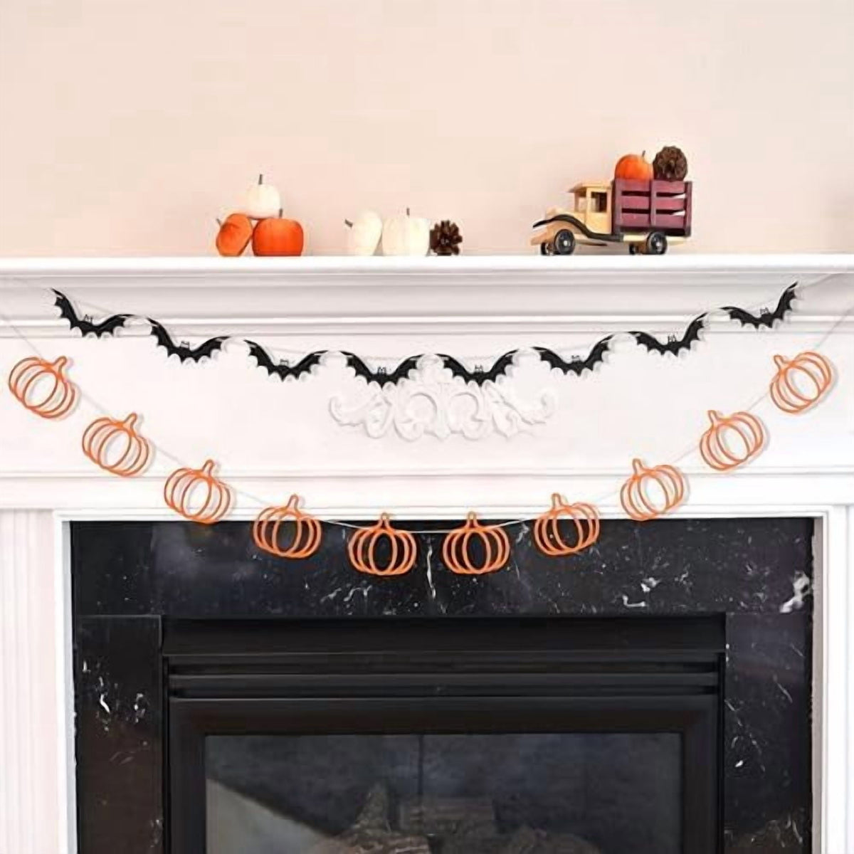 Pumpkin and Bat Halloween Bunting Orange and Black